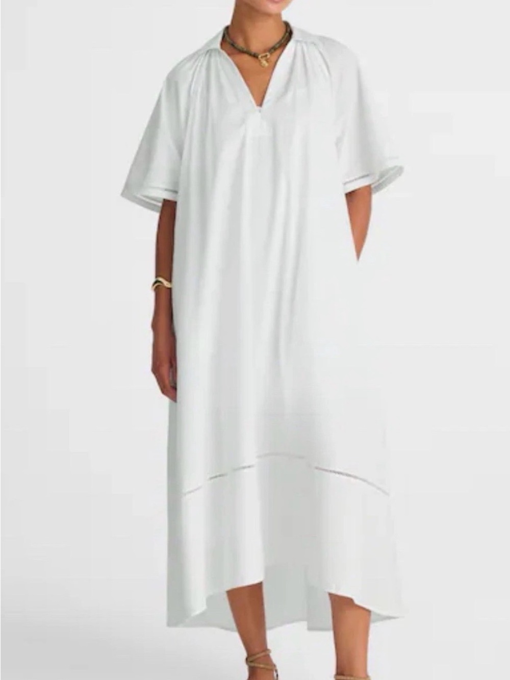 MADEWELL FLAW Women’s Poplin Split-Neck Midi Shirtdress White | L | NEW | $148